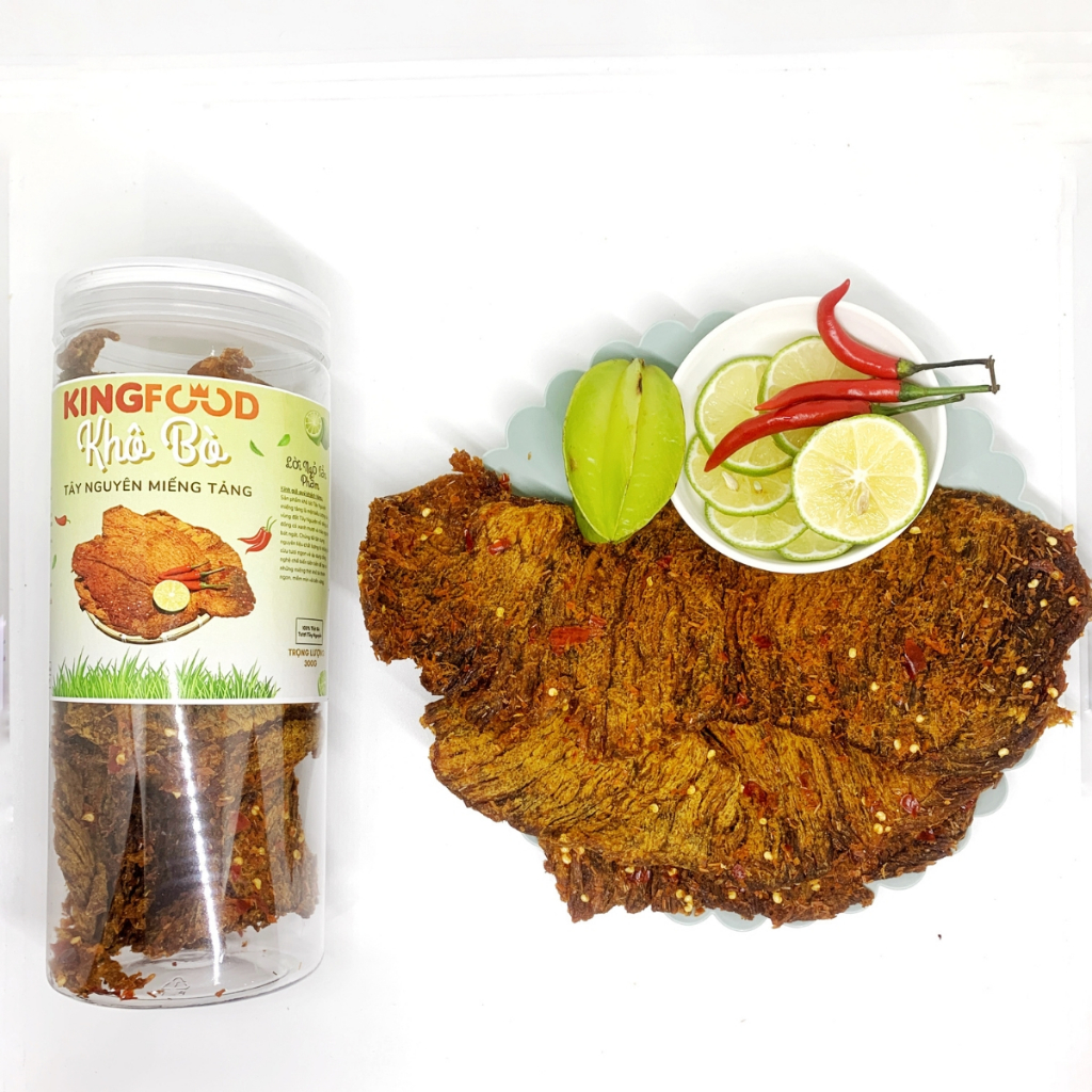 Khô Bò Miếng Tảng Tây Nguyên Hũ 500G Xuất Khẩu 100% Thịt Bò Tươi KingFood