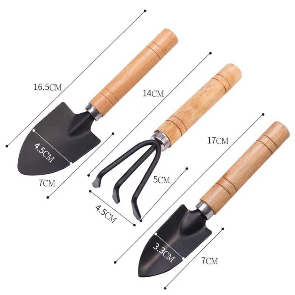 Bộ dụng cụ làm vườn loại vừa, dụng cụ trồng cây, bộ làm vườn 3 món gồm Xẻng làm vườn-Xới đất-Cào đất
