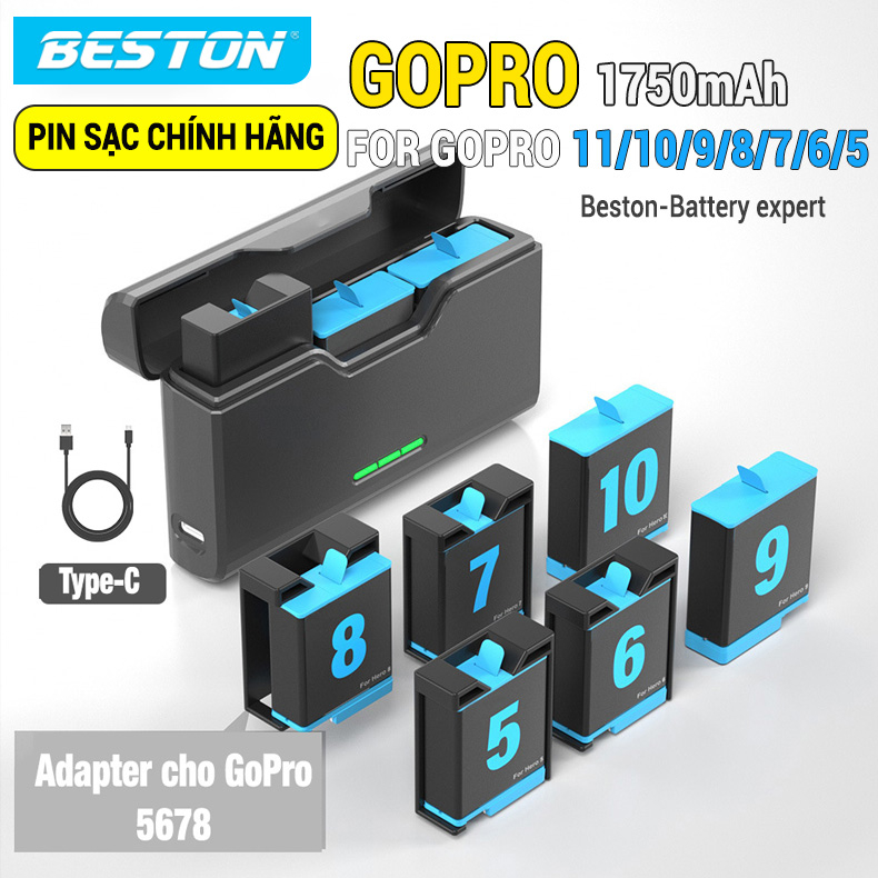Pin Sạc Beston cho Máy Quay GoPro Hero 5 đến 12 , dock sạc 3 pin GoPro ...