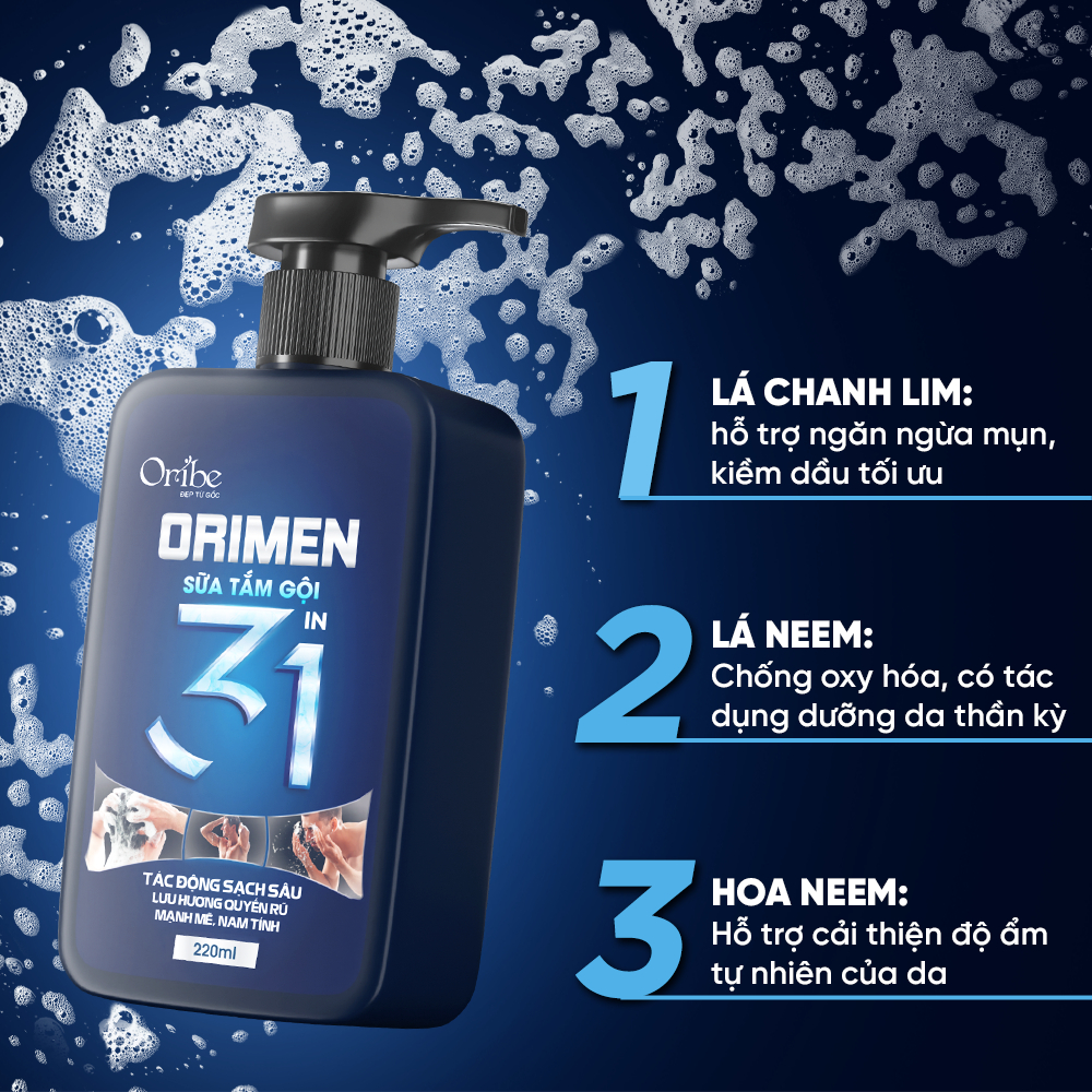 Ảnh Sữa tắm gội nam 3in1 hương nước hoa cao cấp Orimen 220ml 4