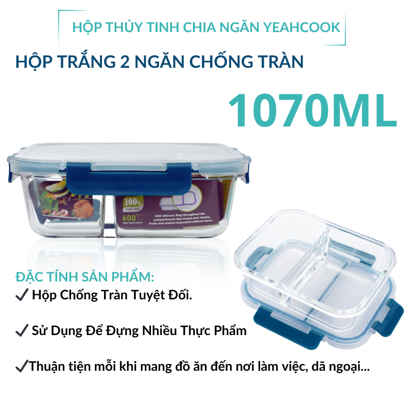 Ảnh YEAHCOOK Hộp đựng thực phẩm chia ngăn chống tràn giữa các ngăn tiện ích khi phân loại thức ăn 1