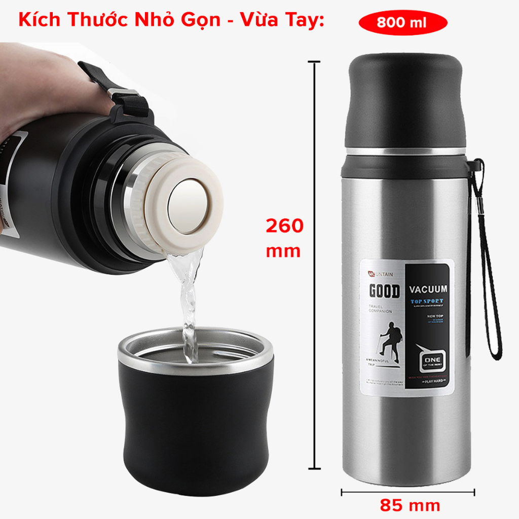 Ảnh Bình Inox Giữ Nhiệt Nóng Lạnh Nhỏ 800ml Có Nút Nhấn Uống Luôn Có Cốc, Quai Tiện Dụng Chọn Màu Chính Hãng Amalife 2