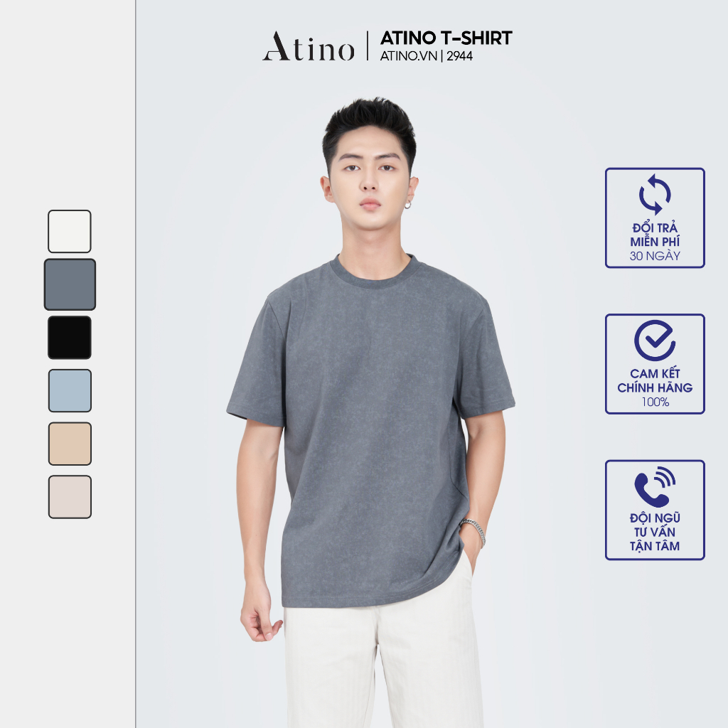 Áo Thun Ngắn Tay Nam Trơn ATINO chất liệu Cotton thoáng mát form Loose ...