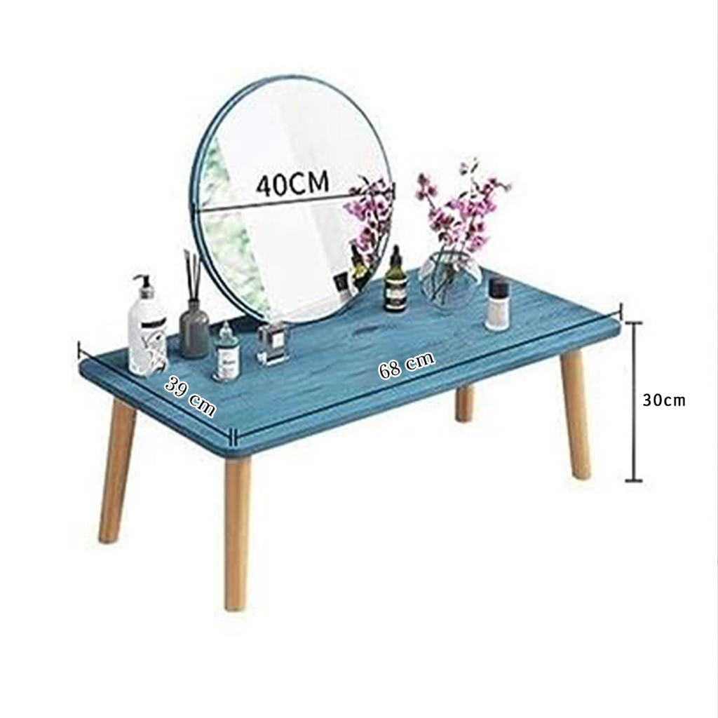 Bàn trang điểm mini có gương, bàn phấn ngồi bệt kèm gương tiện lợi chân gỗ tự nhiên phong cách Bắc Âu hiện đại