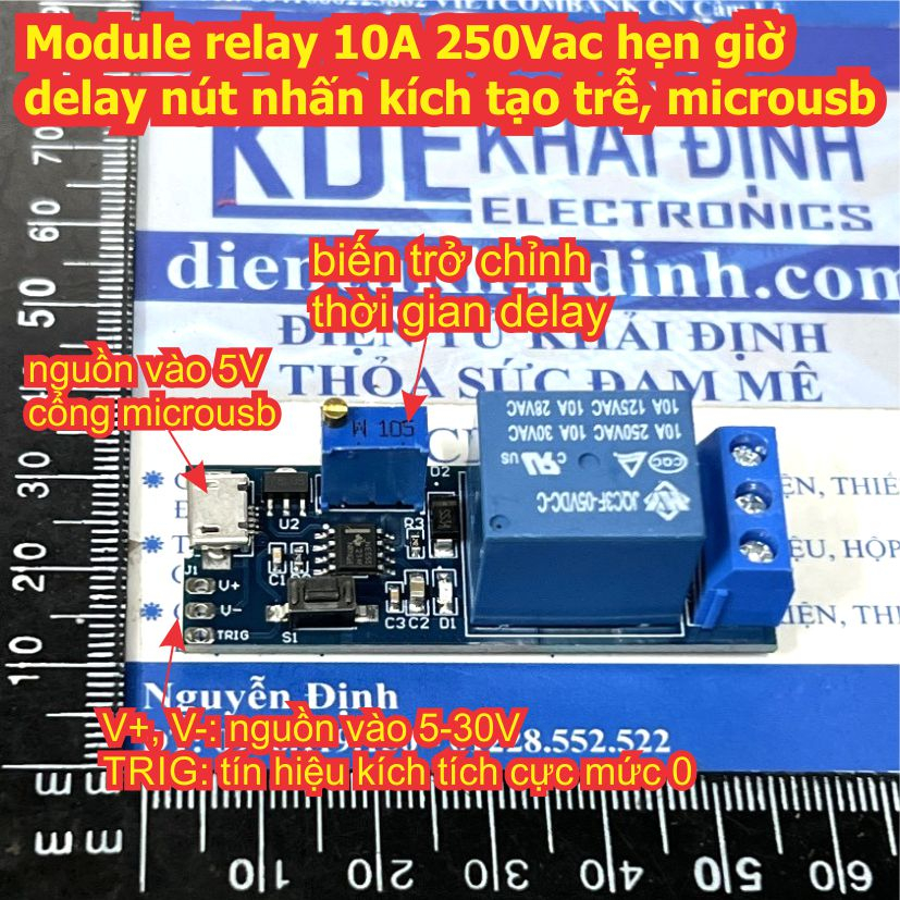 Module relay 10A 250Vac hẹn giờ delay nút nhấn kích tạo trễ, microusb ...