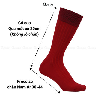 Vớ cổ cao nam đi giày tây GOMTAT mẫu gân chìm màu đỏ, chất liệu cotton cao cấp, hút ẩm thoáng khí  - LUX-TAYCHIM-DO