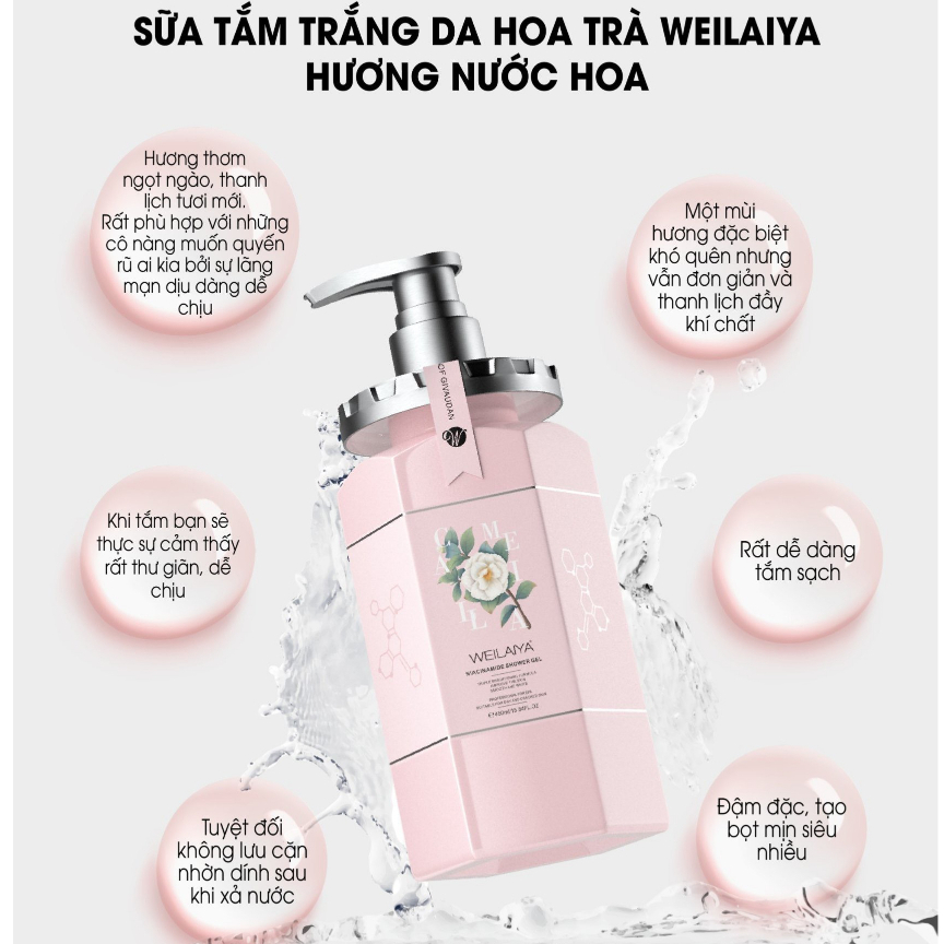 Ảnh Sữa tắm trắng da, làm sạch da toàn thân Niacinamide Weilaiya thơm lâu phù hợp cho mọi loại da 450ml 1