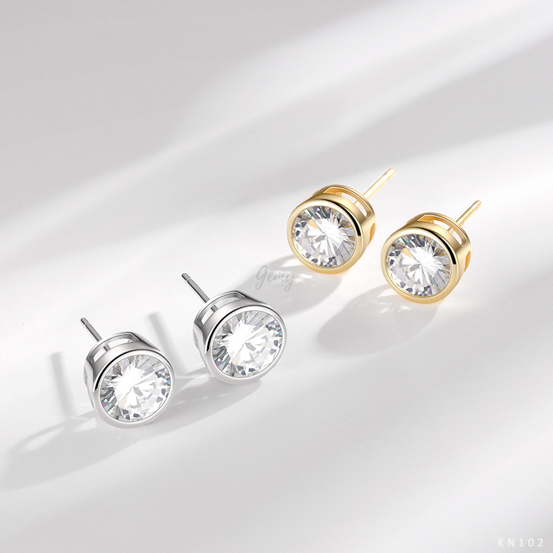 Khuyên tai nam bạc 925 mạ vàng thanh thẳng dáng ổ đá tròn nhiều size (1 chiếc) | GEMY SILVER KN102