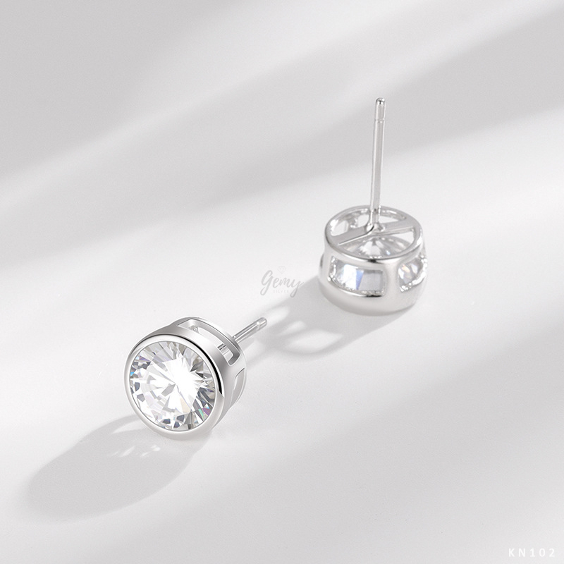 Khuyên tai nam bạc 925 mạ vàng thanh thẳng dáng ổ đá tròn nhiều size (1 chiếc) | GEMY SILVER KN102