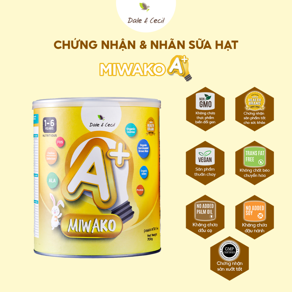 Sữa Công Thức Hạt Thực Vật Hữu Cơ Miwako A+ Chính Hãng Vị Vani Hộp 700g x 2  hộp - Nutivegan