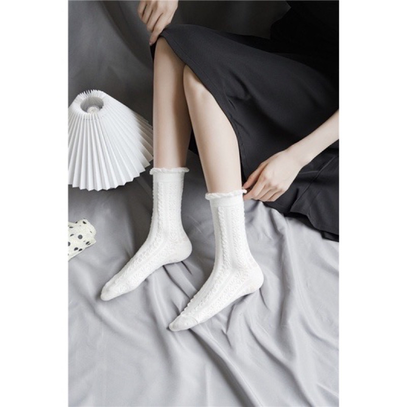 TÚI 10 ĐÔI TẤT GÂN CỔ BÈO TRẮNG CỔ CAO