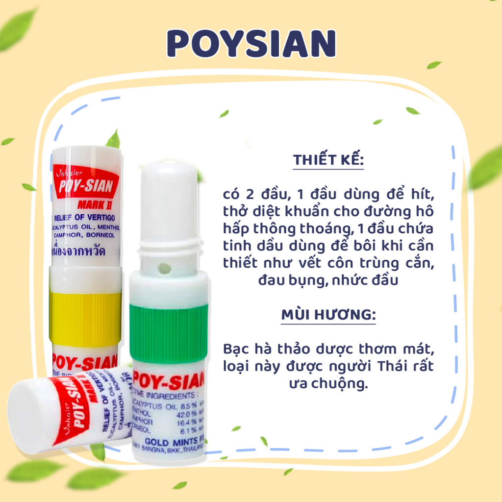 Dây 6 Ống Hít Thông Mũi Hương Bạc Hà Nội Địa Thái Lan Hàng Chính Hãng Menthol Nasal Inhaler 1.7ml