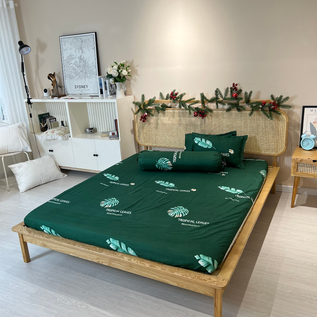 Ảnh Bộ ga gối cotton poly LIDACO decor phòng ngủ vintage drap giường đủ size nệm 1m2, 1m4 1m6 1m8 2m2 1
