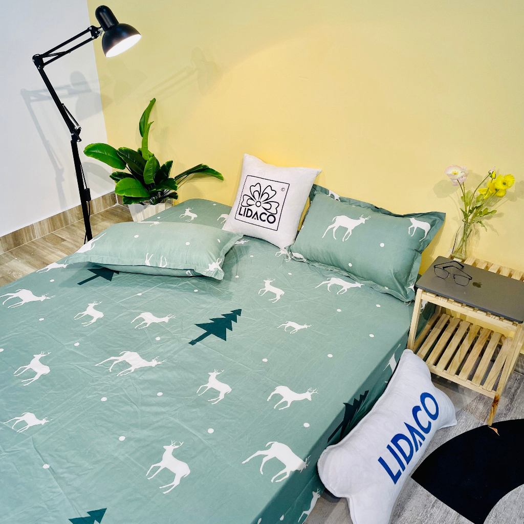Ảnh Bộ ga gối cotton poly LIDACO decor phòng ngủ vintage drap giường đủ size nệm 1m2, 1m4 1m6 1m8 2m2 2