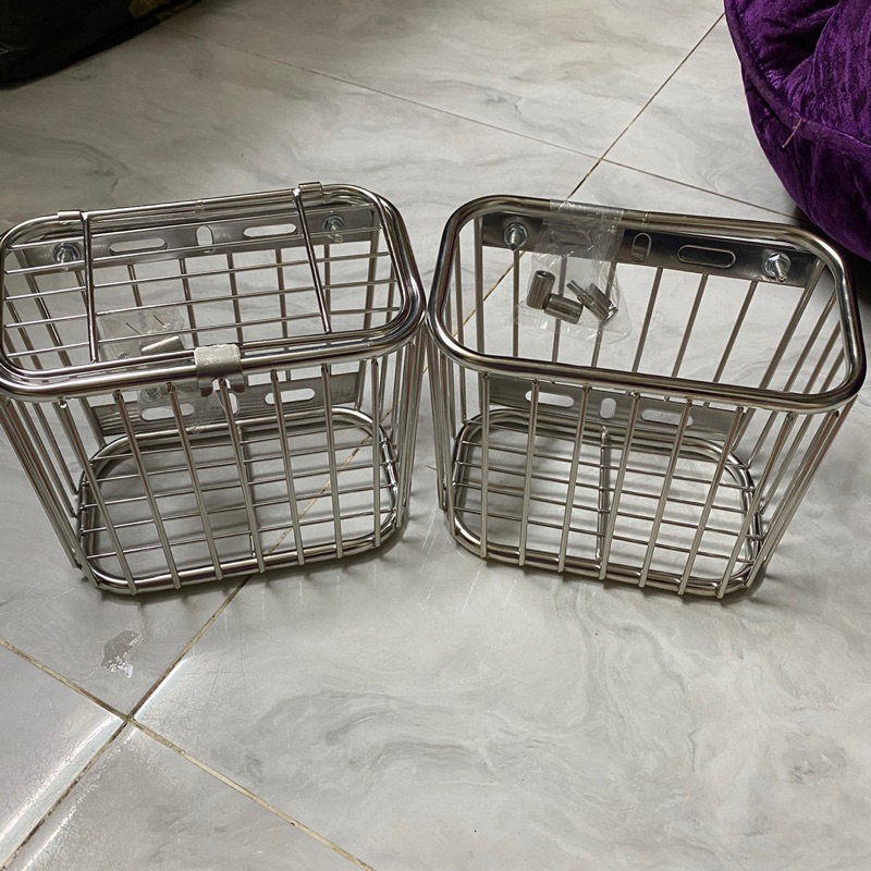 rổ inox mini gắn xe máy có ốc mũi trước kèm pát và ốc | Shopee Việt Nam