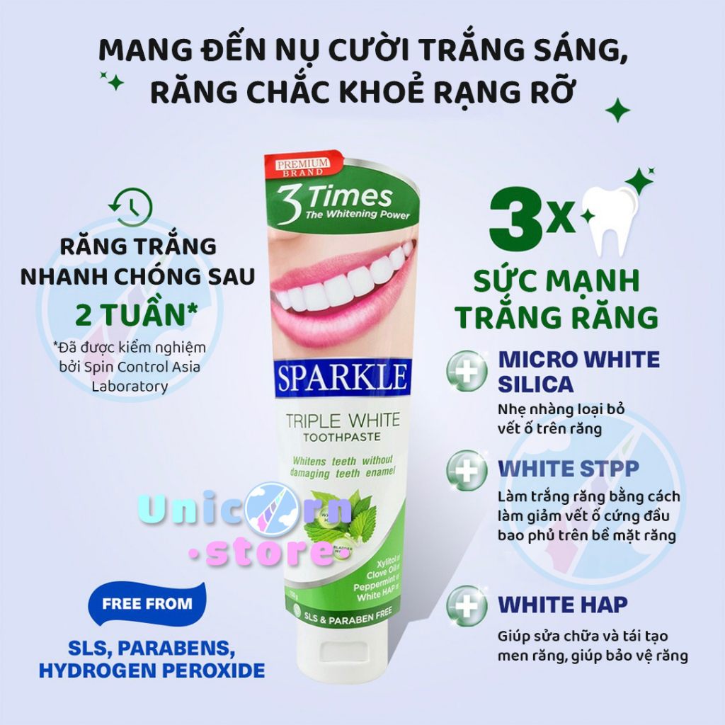 Kem Đánh Răng Làm Trắng Răng Hương Bạc Hà Nội Địa Thái Sparkle Triple White Toothpaste 100g