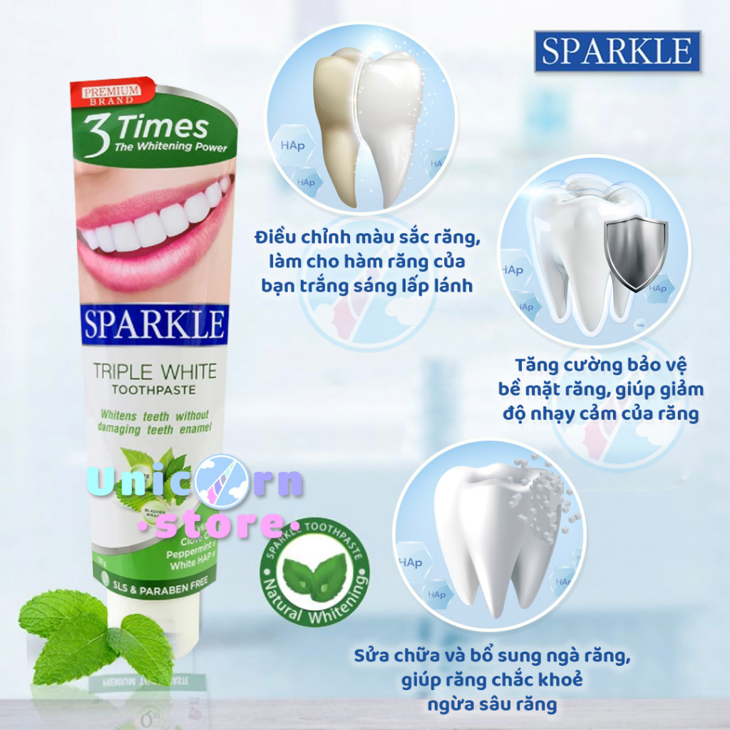 Kem Đánh Răng Làm Trắng Răng Hương Bạc Hà Nội Địa Thái Sparkle Triple White Toothpaste 100g