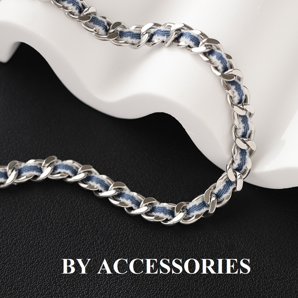 Vòng cổ choker titan xích đan dây denim xanh viền trắng thời trang cá tính không gỉ WN2350 BY ACCESSORIES