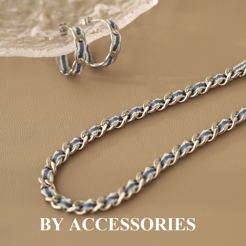 Vòng cổ choker titan xích đan dây denim xanh viền trắng thời trang cá tính không gỉ WN2350 BY ACCESSORIES