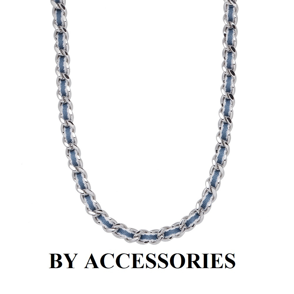 Vòng cổ choker titan xích đan dây denim xanh viền trắng thời trang cá tính không gỉ WN2350 BY ACCESSORIES