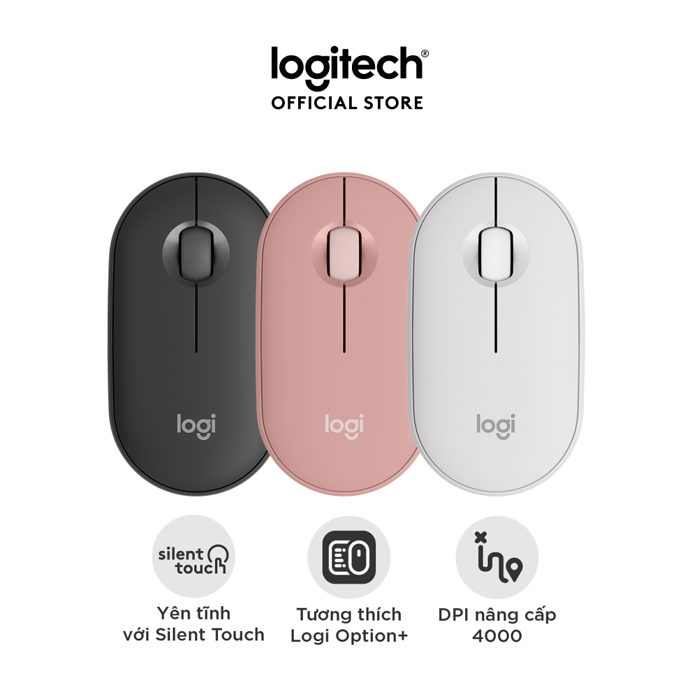 Chuột Bluetooth Logitech M350s Pebble 2 Silent – Mỏng nhẹ, Nút tùy chỉnh, Easy-Switch, 4000DPI