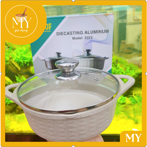 Nồi vân đá chống dính đúc liền khối 5 lớp đáy từ NEOF công nghệ Hàn Quốc size 18cm - 24cm - Nôi sử dụng đươc bếp từ