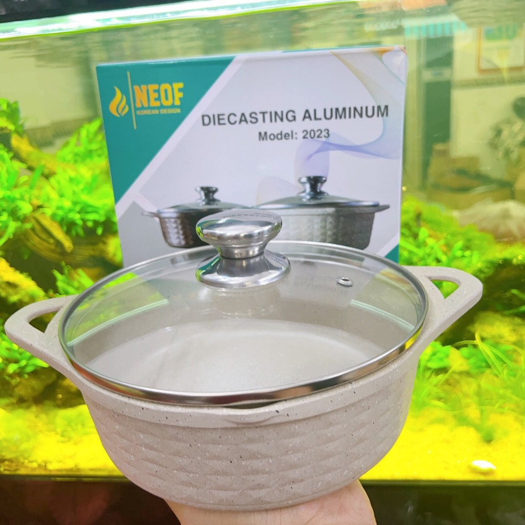 Nồi vân đá chống dính đúc liền khối 5 lớp đáy từ NEOF công nghệ Hàn Quốc size 18cm - 24cm - Nôi sử dụng đươc bếp từ