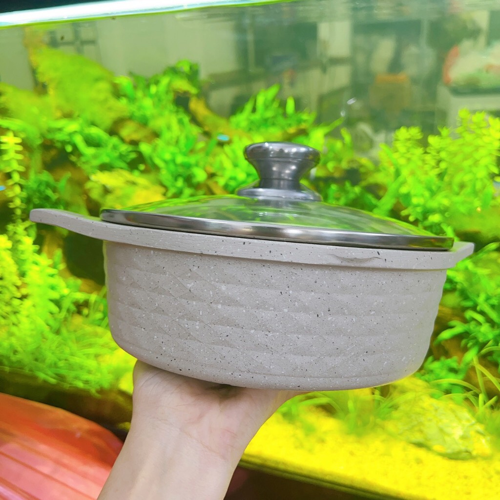 Nồi vân đá chống dính đúc liền khối 5 lớp đáy từ NEOF công nghệ Hàn Quốc size 18cm - 24cm - Nôi sử dụng đươc bếp từ