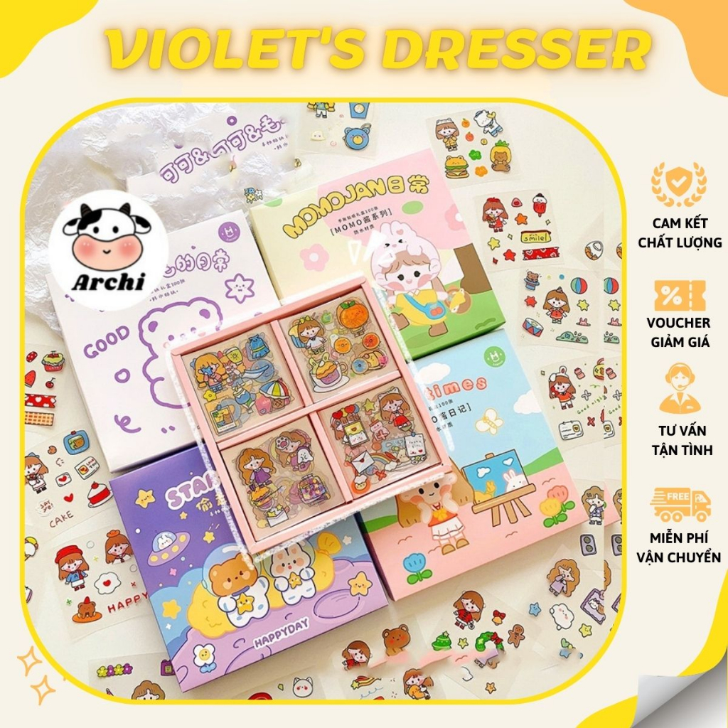 Hộp 100 tấm sticker cute | Shopee Việt Nam
