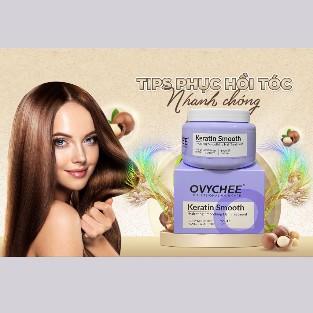 Hũ Kem Hấp Tóc OVYCHEE Keratin Smooth Hydrating 500ml | Cấp Ẩm, Giảm Khô Xơ, Mềm Mượt Dễ Chải.