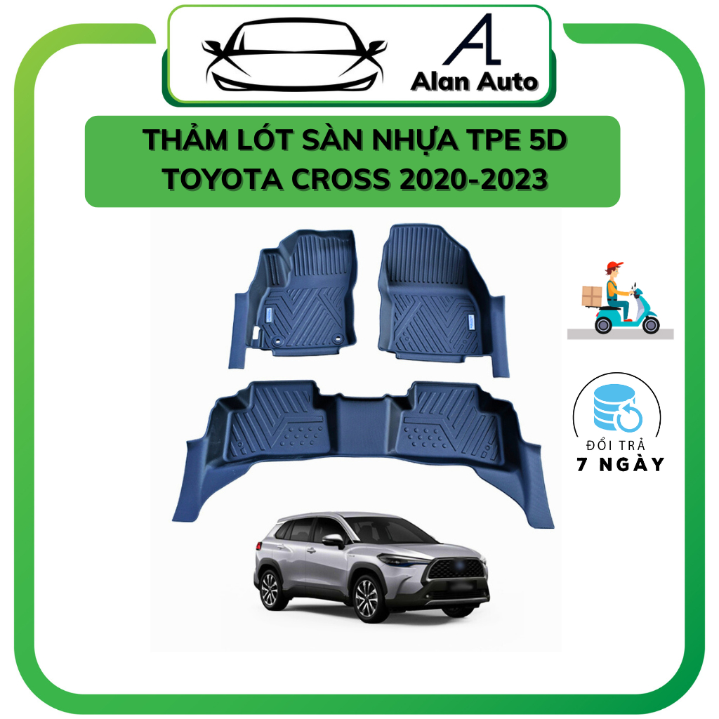 Thảm lót sàn ô tô Toyota Cross 2023, Thảm nhựa TPE 5D đúc nguyên khối theo xe. Bộ 3 miếng
