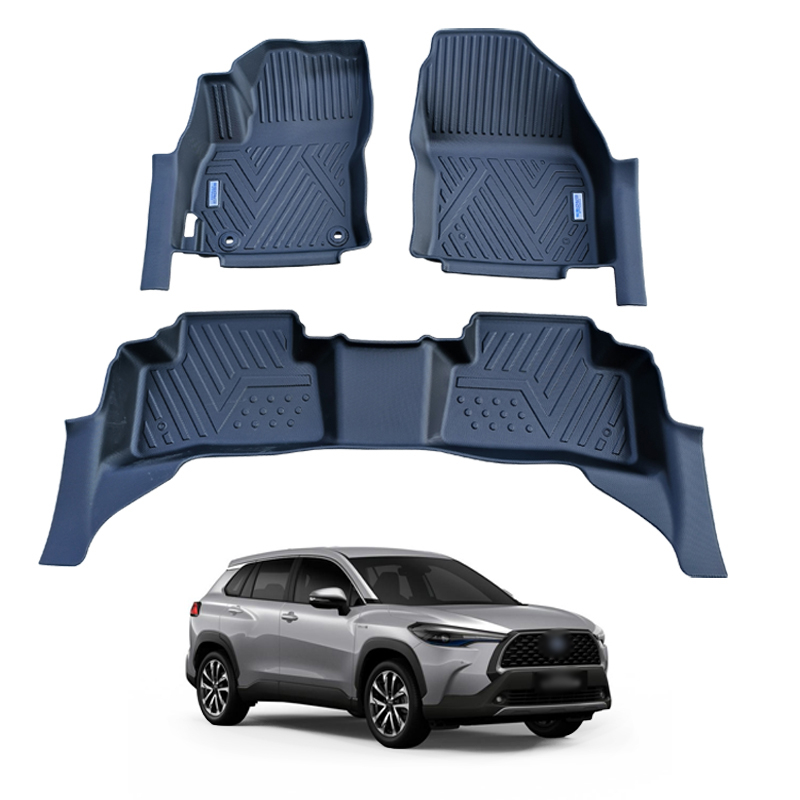 Thảm lót sàn ô tô Toyota Cross 2023, Thảm nhựa TPE 5D đúc nguyên khối theo xe. Bộ 3 miếng