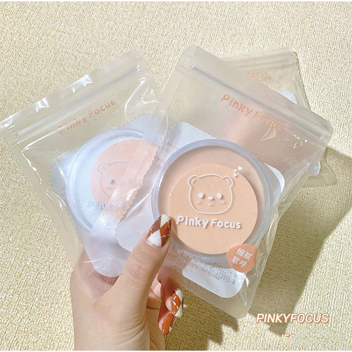 Phấn phủ kiềm dầu dạng nén Pinky Focus che khuyết điểm da, Phấn phủ dạng nén kiểm soát dầu tối ưu chất phấn mỏng mịn