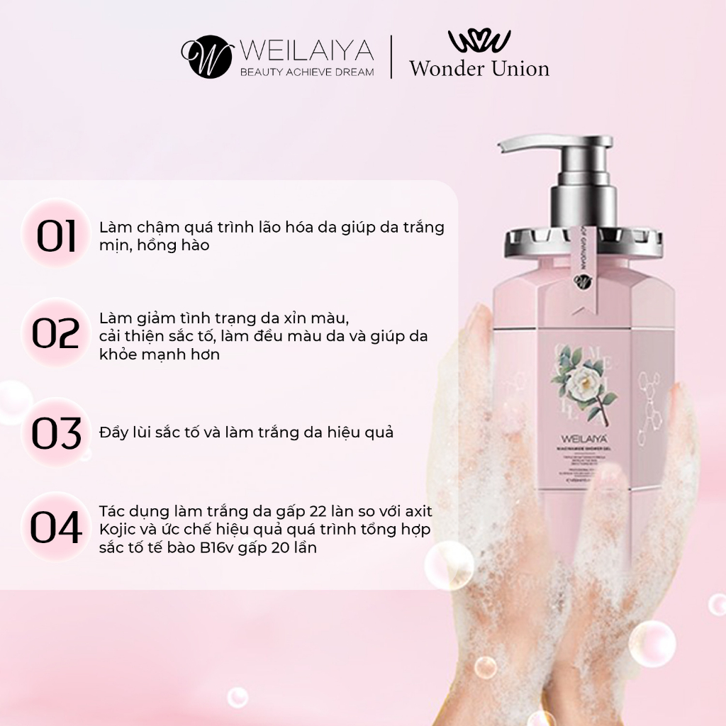 Ảnh Sữa tắm trắng da, làm sạch da toàn thân Niacinamide Weilaiya thơm lâu phù hợp cho mọi loại da 450ml 2