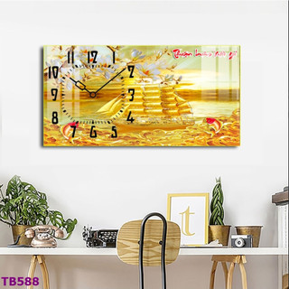 Đồng Hồ Treo Tường Decor Tráng Gương '' THUẬN BUỒM XUÔI GIÓ,HƯU TÀI LỘC,CÔNG GIÁO'' in Uv 5D Cao Cấp.Phong Cách Hiện Đại