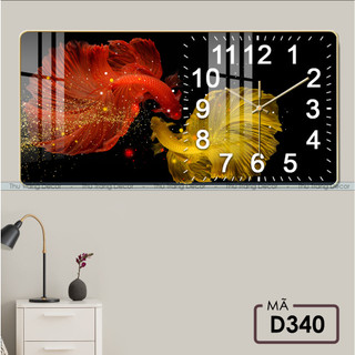 Đồng Hồ Treo Tường Decor Tráng Gương ''Cửa Ngư Quần Hội,Song Ngưu Phát Tài'' in Uv 5D Cao Cấp Phong Cách Hiện Đại