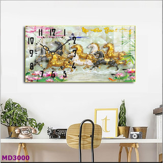 Đồng Hồ Treo Tường Decor Tráng Gương 'MÃ ĐÁO THÀNH CÔNG,HƯU TÀI LỘC'' in Uv 5D Cao Cấp Phong Cách Hiện Đại