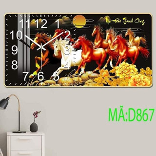 Đồng Hồ Treo Tường Decor Tráng Gương 'MÃ ĐÁO THÀNH CÔNG,HƯU TÀI LỘC'' in Uv 5D Cao Cấp Phong Cách Hiện Đại