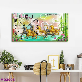 Đồng Hồ Treo Tường Decor Tráng Gương 'MÃ ĐÁO THÀNH CÔNG,HƯU TÀI LỘC'' in Uv 5D Cao Cấp Phong Cách Hiện Đại