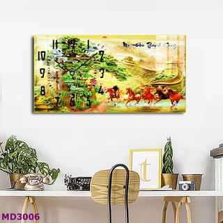 Đồng Hồ Treo Tường Decor Tráng Gương 'MÃ ĐÁO THÀNH CÔNG,HƯU TÀI LỘC'' in Uv 5D Cao Cấp Phong Cách Hiện Đại