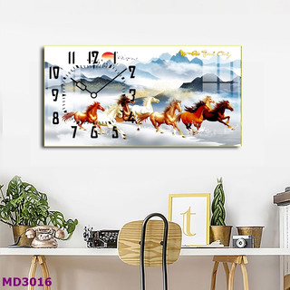 Đồng Hồ Treo Tường Decor Tráng Gương 'MÃ ĐÁO THÀNH CÔNG,HƯU TÀI LỘC'' in Uv 5D Cao Cấp Phong Cách Hiện Đại