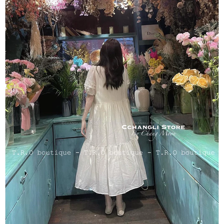 Đầm bầu babydoll , váy bầu xinh thiết kế tơ thô babydoll dây cổ tiểu thư cực xinh