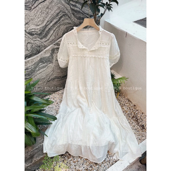 Đầm bầu babydoll , váy bầu xinh thiết kế tơ thô babydoll dây cổ tiểu thư cực xinh