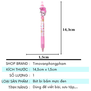 Bút Kuromi Cinnamoroll Melody Bi Bấm Mực Đen Cute Gắn Ảnh Nhựa Acrylic Đồ Dùng Học Tập Độc Lạ VPB34