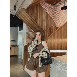 Set Áo Sơ Mi Kẻ Vintage Dáng Rộng Trùm Mông Kèm Áo Ba Lỗ Sát Nách Cao Cấp