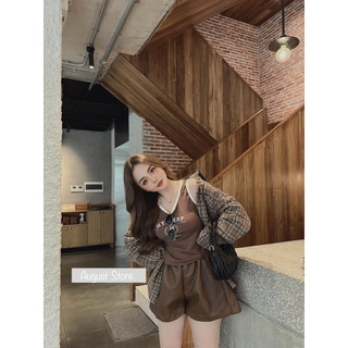 Set Áo Sơ Mi Kẻ Vintage Dáng Rộng Trùm Mông Kèm Áo Ba Lỗ Sát Nách Cao Cấp