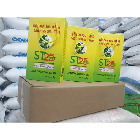 GẠO ST25 LÚA - TÔM Hộp 2Kg, Gạo Ông Cua Gạo An Toàn Từ Vùng Lúa - Tôm, Gạo ngon nhất thế giới
