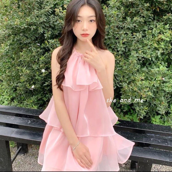 Váy Babydoll yếm tơ 3 tầng, Váy cổ yếm tầng Ulzzang váy babydoll tơ kiếng siêu, Đầm tơ xoè 3 tầng váy sát nách M12