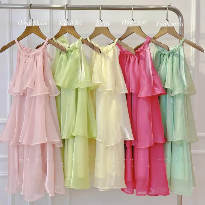 Váy Babydoll yếm tơ 3 tầng, Váy cổ yếm tầng Ulzzang váy babydoll tơ kiếng siêu, Đầm tơ xoè 3 tầng váy sát nách M12