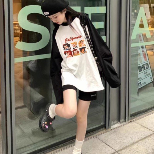 Áo thun dài tay phối màu in hình, Áo tay dài chất Cotton Xược